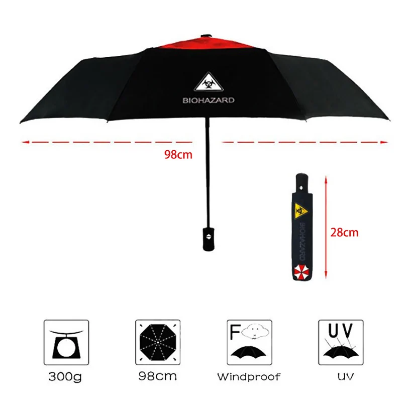 Automatic 3 Folding Rain Umbrella Biohazard Resident Zombie Creative Wind Resistant Parasol Men Women Outdoor Travel Compact