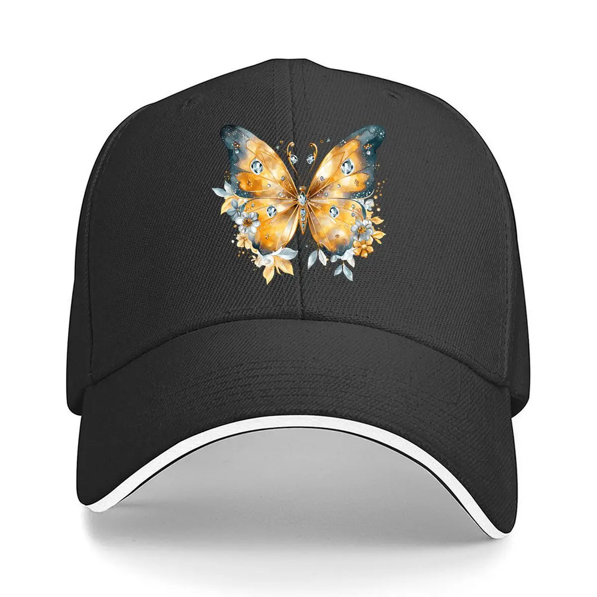 Shiny Crystal Watercolor Butterfly Floral Wall Decor Sandwich Baseball Cap