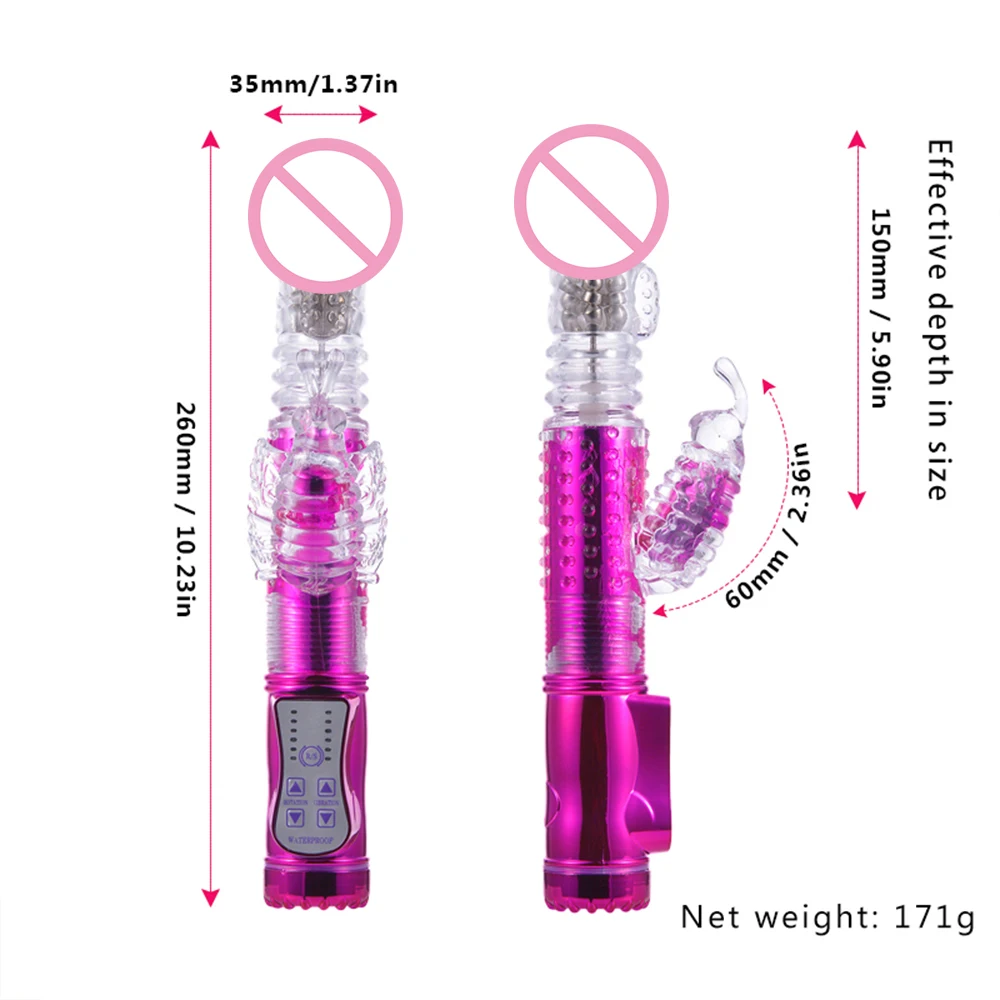 Silicone G spot Dildo Vibrators 2-mode Rotation + 6 Telescopic Speed Vibration Dual Clitoris Stimulator Adult Sex Toys for Woman