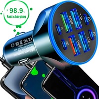 66W PD Car Charger 8Ports Fast Charging PD QC 3.0 USB C Car Quick Charger Type-C Adapter in Car for IPhone Samsung Xiaomi