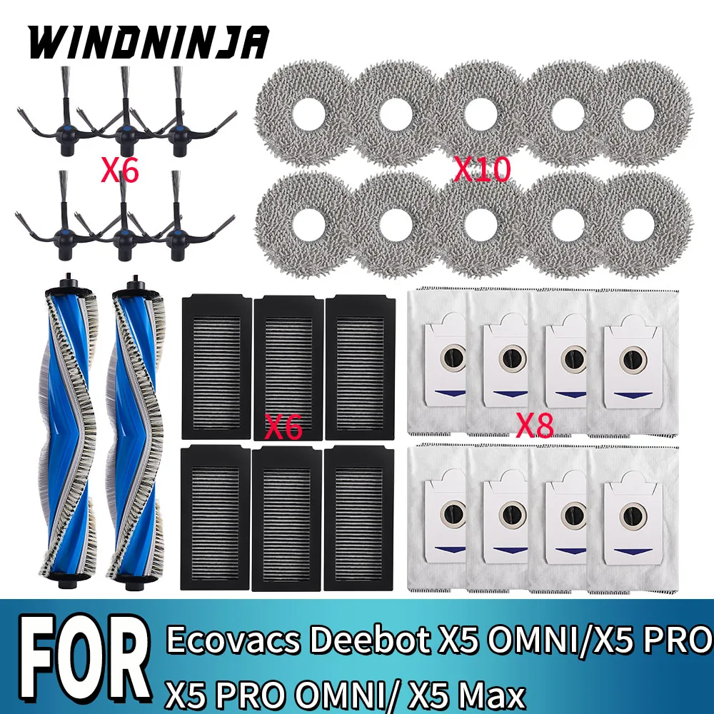 Für Ecovacs Deebot X5 OMNI/ X5 PRO OMNI/ X5 PRO/ X5 Max Staubsauger: Rollenbürste, Seitenbürste, HEPA-Filter, Staubbeutel Ersatzteile