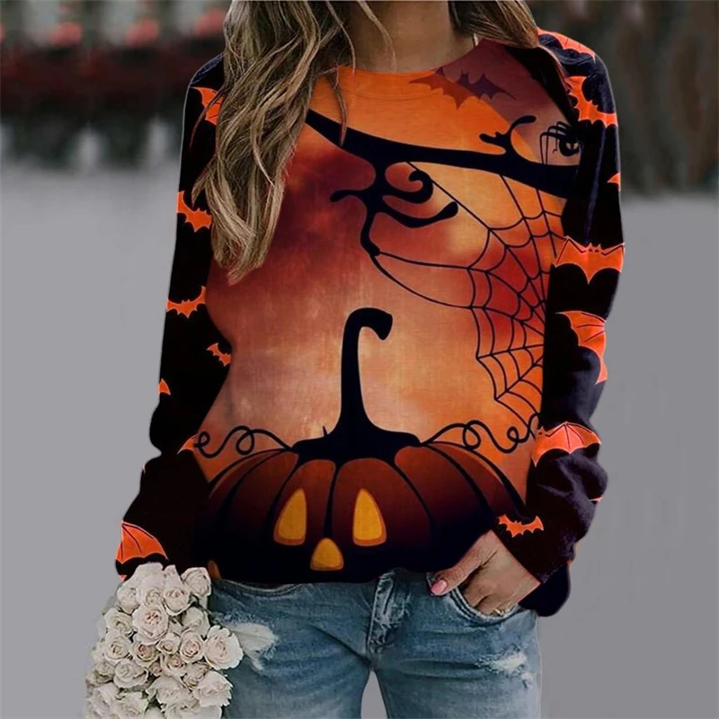 Halloween Women's Long Sleeve T Shirt Pumpkin Head 3D Pattern Shirts Fall Fashion Tops Harajuku Pullover Y2k Clothing