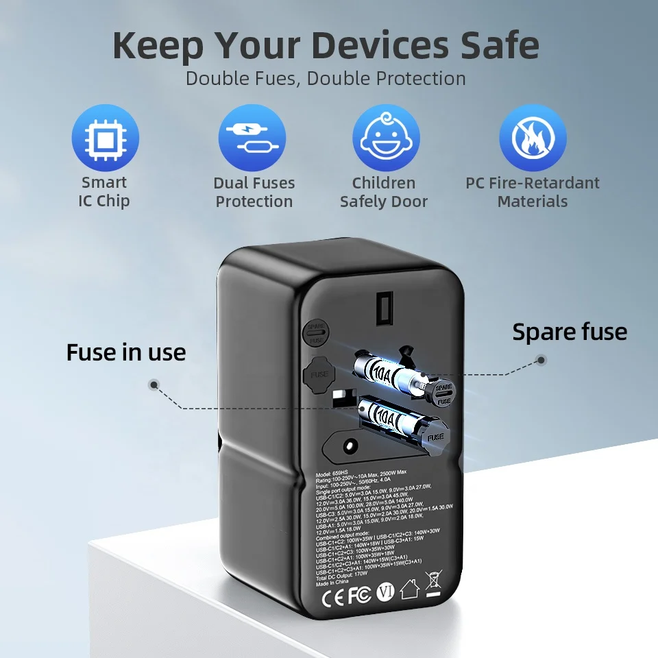 PD 170W Multi Ports International USB Worldwide Charger Universal World Travel Power Adapter Plug view 6