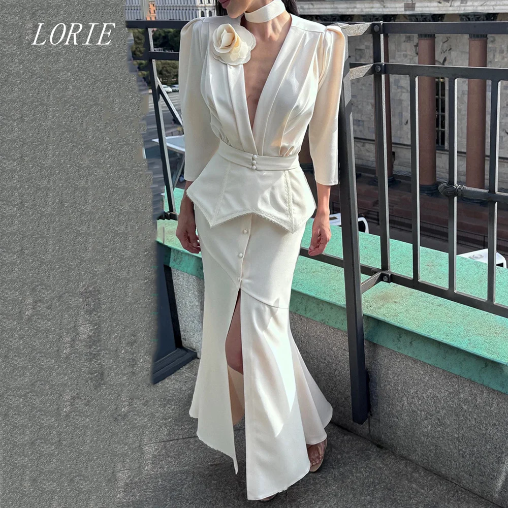 LORIE Luxury Mermaid Civil Wedding Dress V Neck Waist Cinching Bridal Dresses Side Silt Engagement Wedding Gown Customized 2026