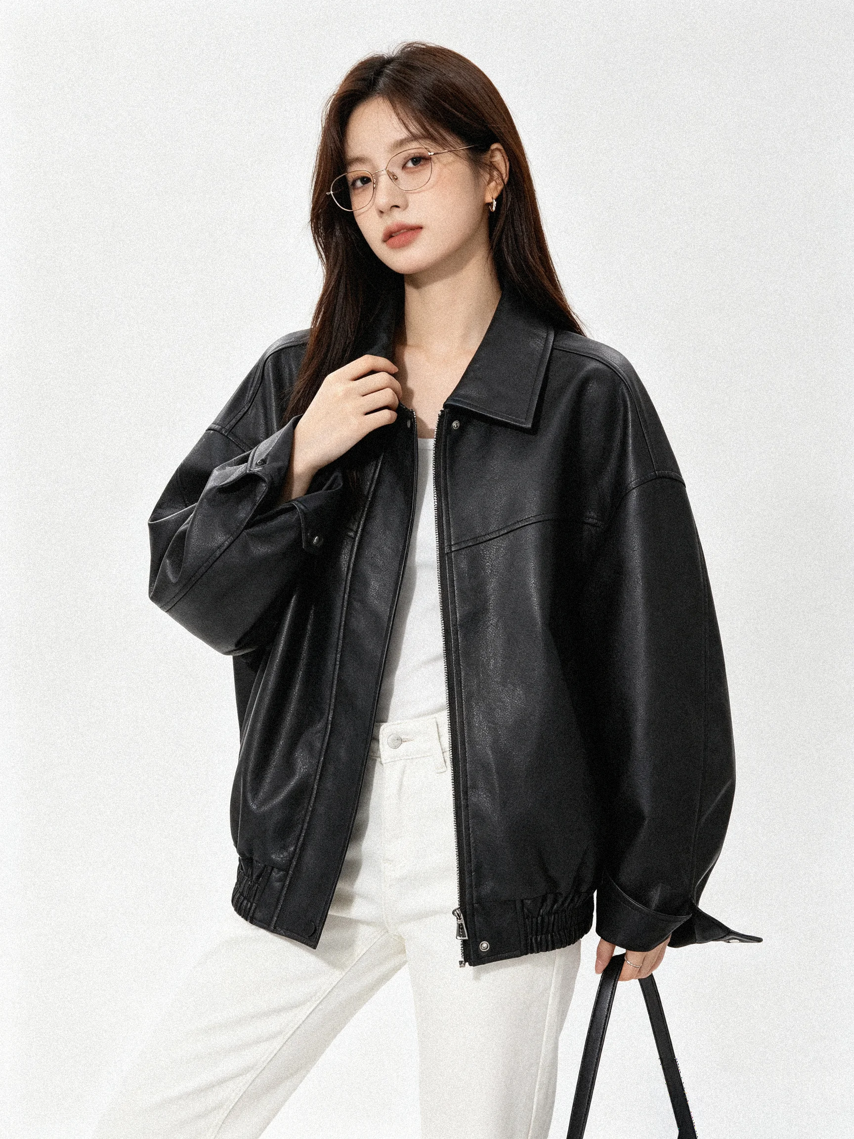 Fashionable Short Leather Jacket Women's Stylish Versatile Korean Style Autumn Outerwear Slimming Retro Biker Jacket