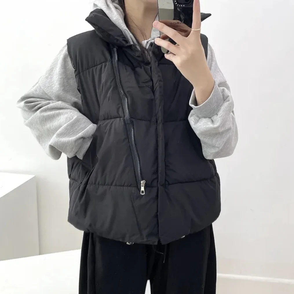 

Women's Loose Fit Warm Pure Color Cotton Vest Autumn Winter Faionable Stand Collar Top Comfortable Breathable Casual Outerwear