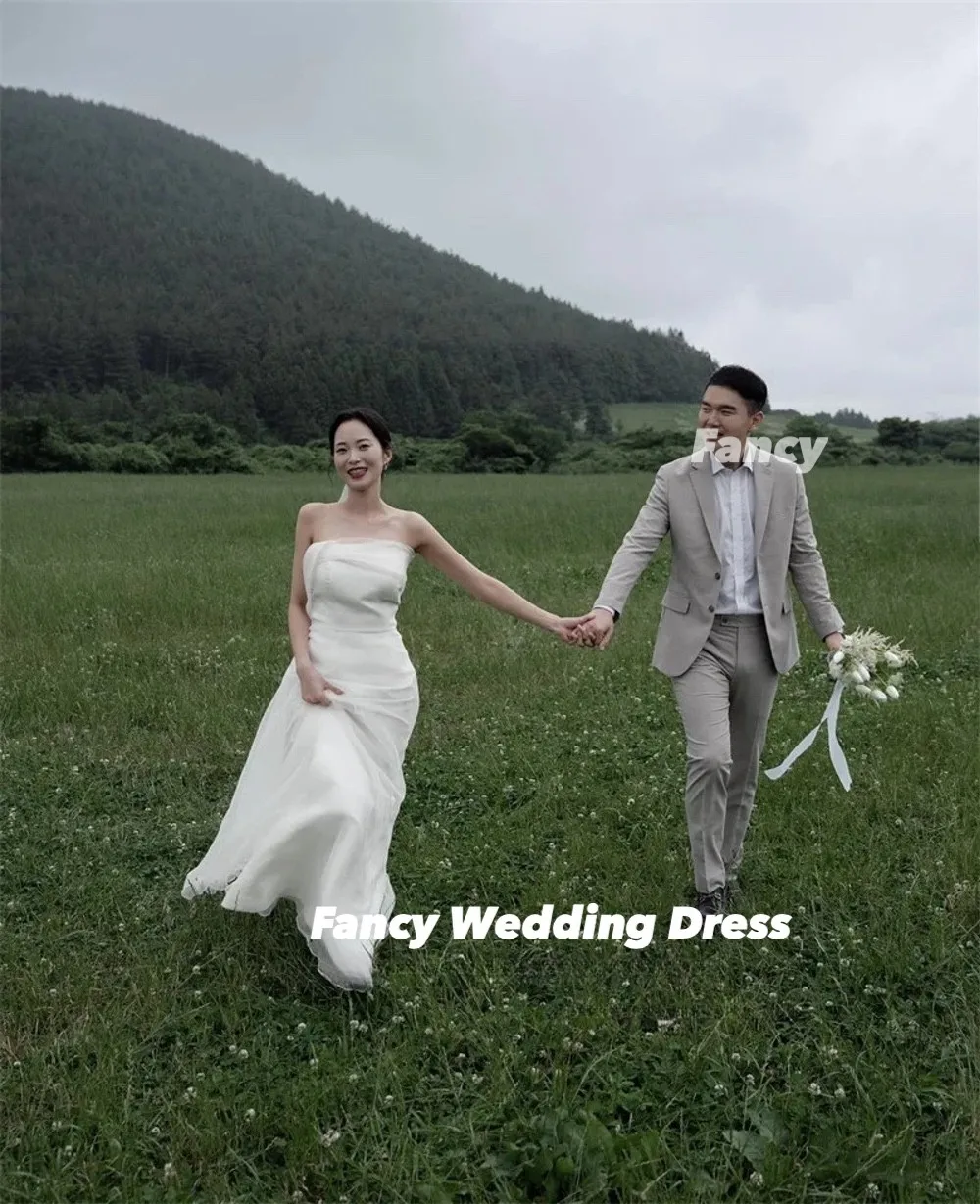Fancy Elegant Organza Mermaid Korea Garden Wedding Dresses For Women Wedding Photos Shoot Backless Bridal Gown Corset Customized