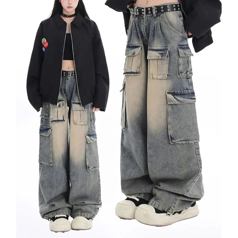 

Женские мешковатые прямые джинсы-карго, женские шикарные модные джинсовые брюки с высокой талией, женские удобные тонкие повседневные брюки