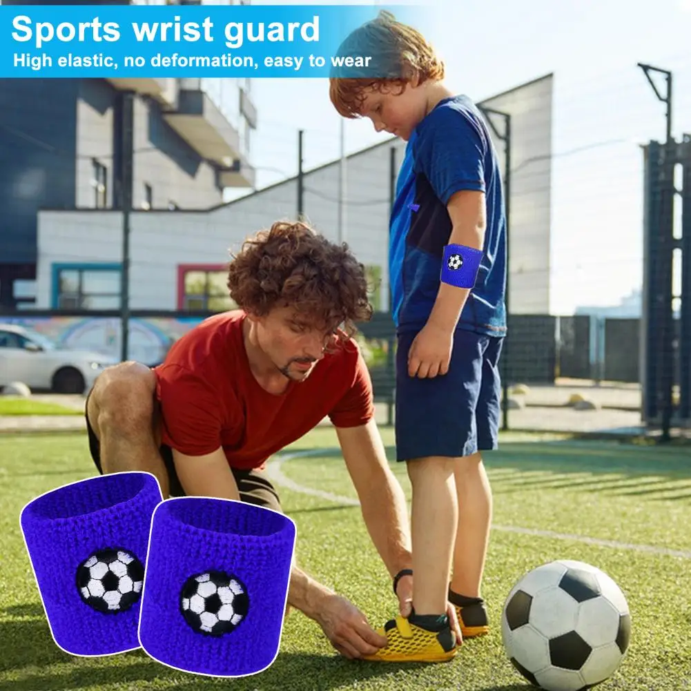 Fitness Wristband Kids Sports Wristband Set with Ball Embroidery Stretchable Breathable Sweat Absorbing Wrist Protector for Boys