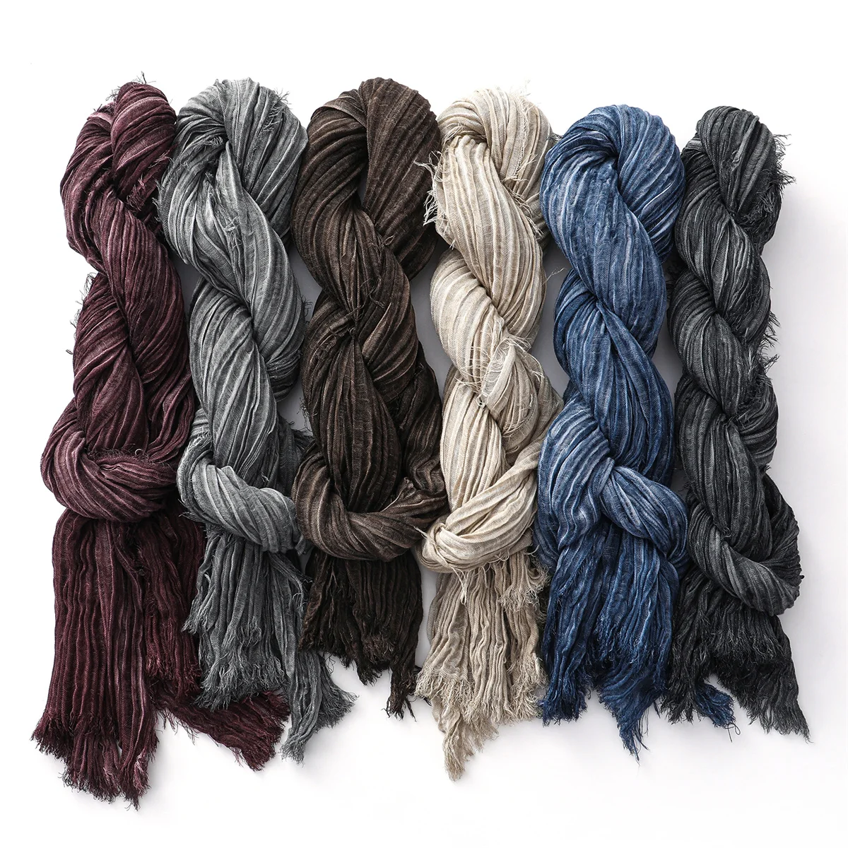 Mode Crinkle Baumwolle Leinen Schal für Männer Frauen Weiche Warme Pashmina Kurze Quaste Schals Männlichen Zubehör Bufandas Schals – Detail 1