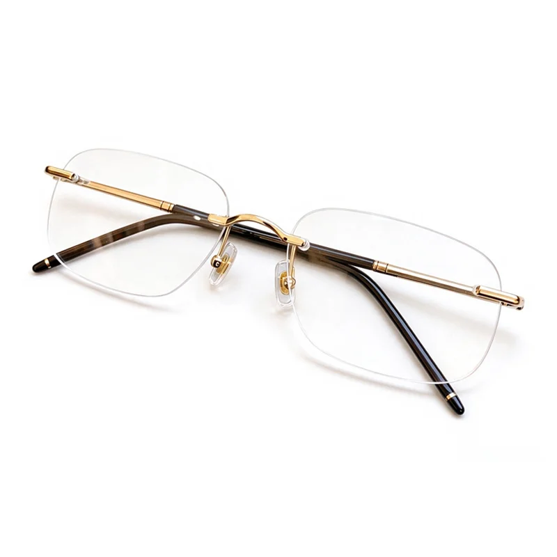 Ultra Light Pure Titanium Rimless Eyeglasses Frame for Men Business Office Prescription Myopia Glasses - Lightweight Comfortable