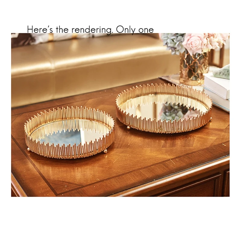 Luxurious Mirror Iron Tray Living Room Jewelry Cosmetic Storage Tray Exhibition Hall Display Stand Photography Props