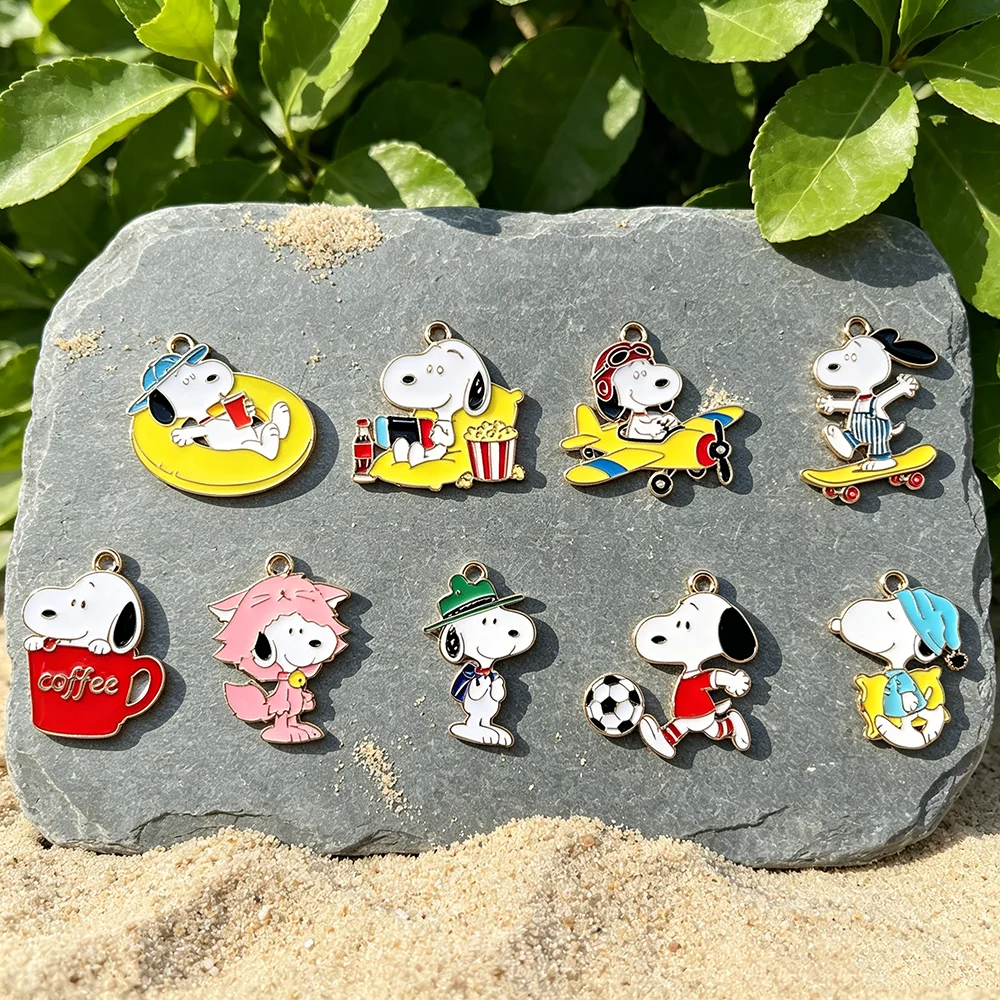 9pcs Snoopy Cartoon Charms Gold Plated Alloy Metal Enamel Pendants for Jewelry Making Necklace Bracelet Phone Accessories