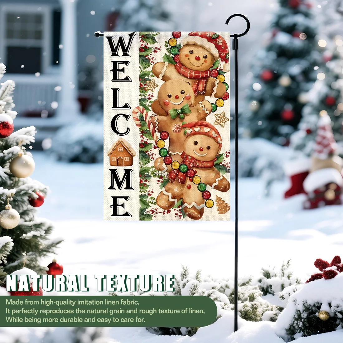 Christmas gingerbread Garden Flag 12x18 Inch Double Sided for Courtyard Outdoor Welcome Flag Decoration (Excluding flagpole)