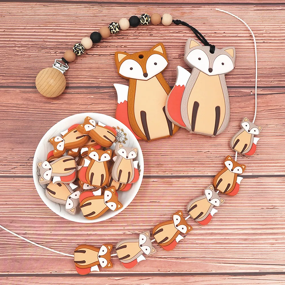 Chenkai 10PCS Fox Deer Cat Hedgehog Silicone Focal Beads For Beadable Pen Silicone Charms for Pen Making Silicone Character Bead