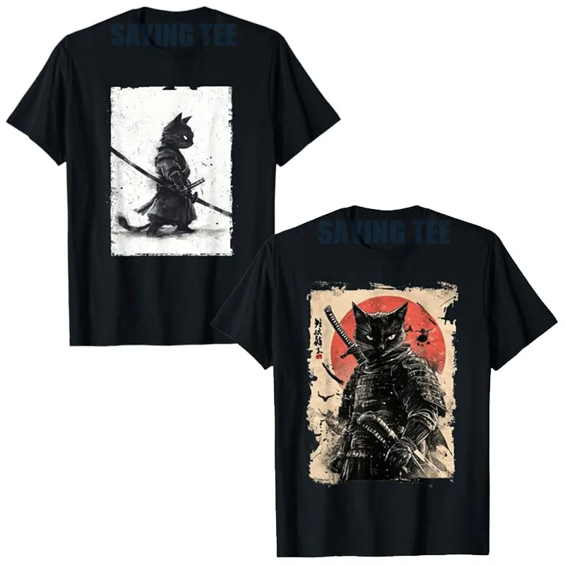 

Vintage Samurai Cat Graphic Art Japanese Ukiyo-e T-Shirt Anime Cartoon Y2k Design Graphic Outfit Cute Kitty Warrior Saying Tee