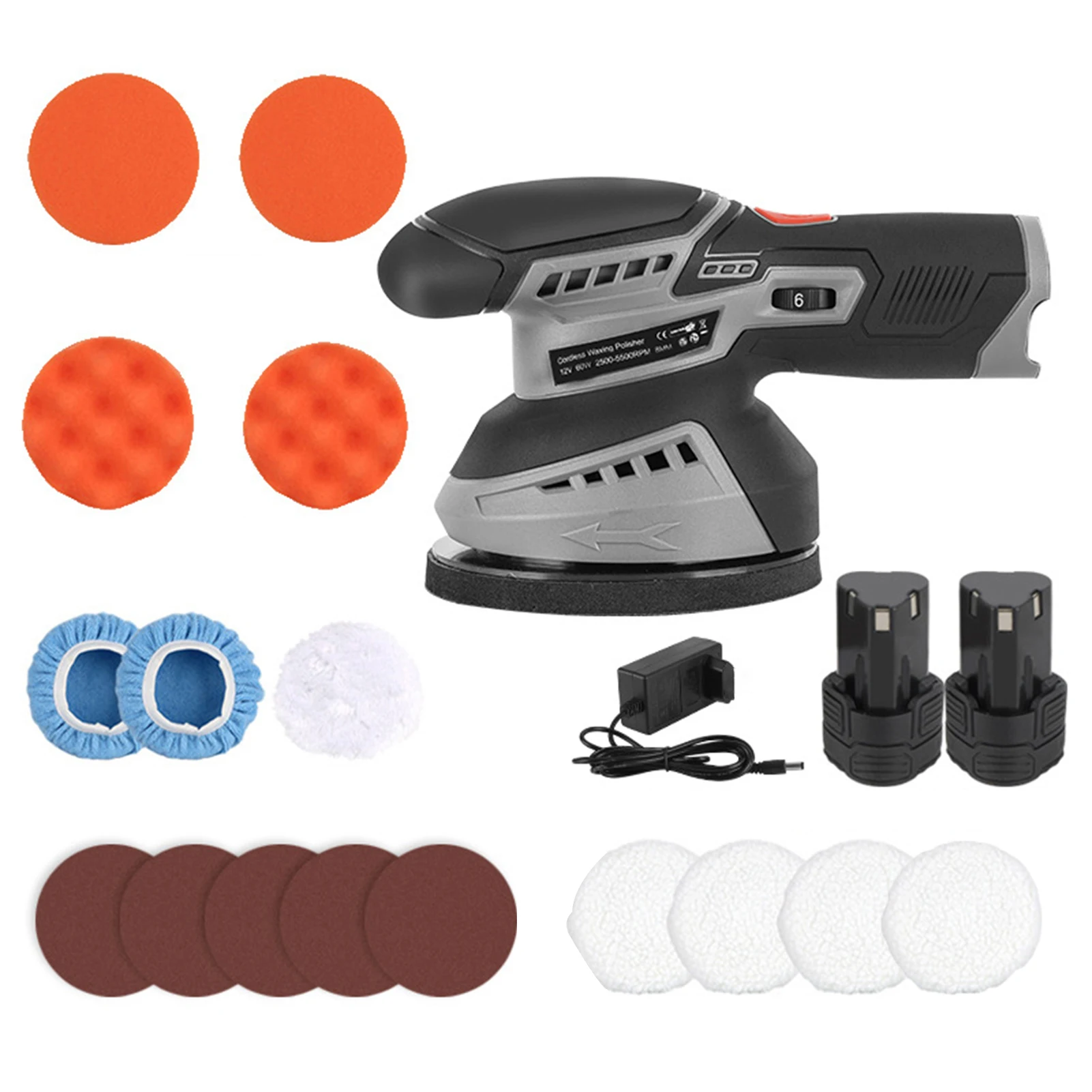 Cordless Car Buffer Polisher Kit 5250Rpm 6 Variable Speed Scratch Removing Battery Powered Car Detailing Wireless Polisher