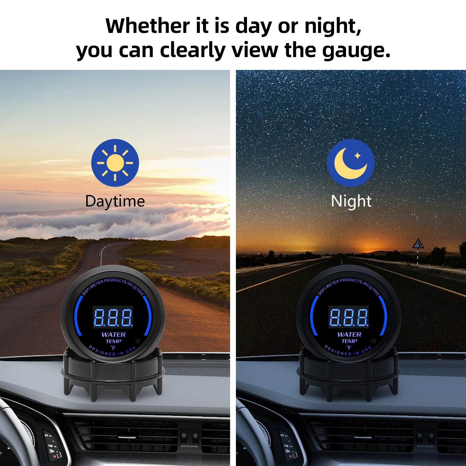 مقياس درجة حرارة الماء 52 مم مع مستشعر درجة حرارة الماء وإضاءة خلفية زرقاء لسيارة سباق البنزين 12 فولت #4