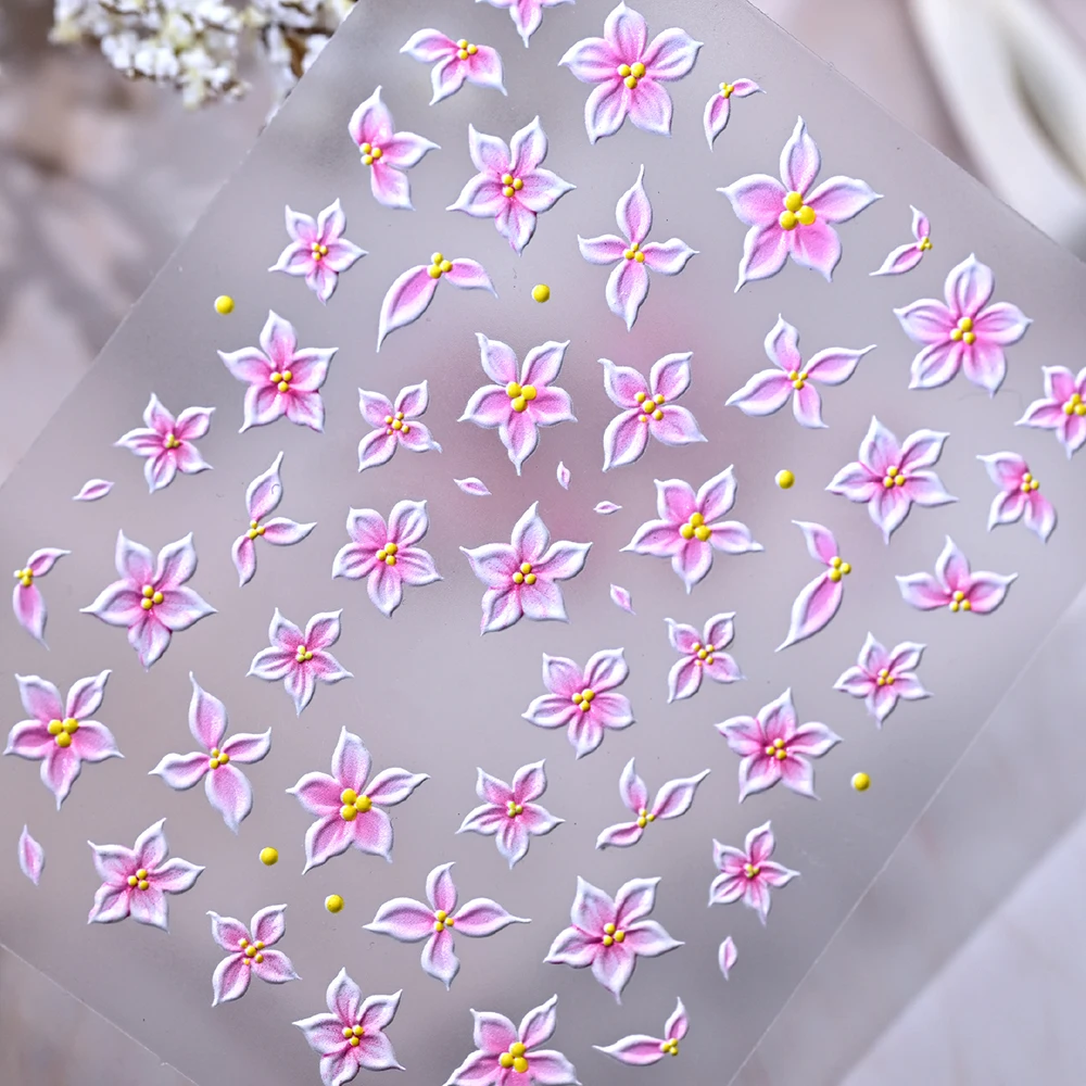 Summer New Style 5D Five-petaled Flower Nail Art Stickers Pink White Gradient Floral Pure and Elegant Flower DIY Nail Decoration