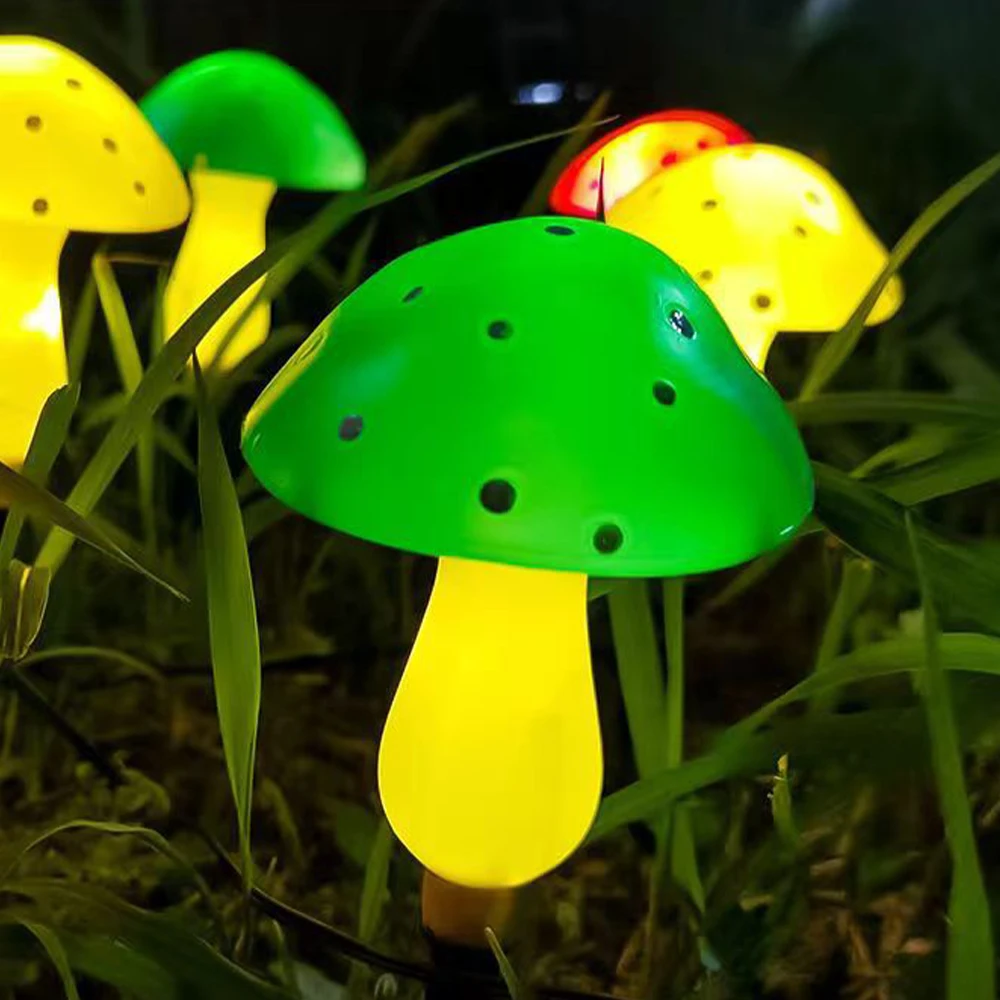 Solar Mushroom String Lights Outdoor Waterproof LED Smart Light Garden Lawn Lamp Patio Yard Christmas Landscape Decor 6 heads