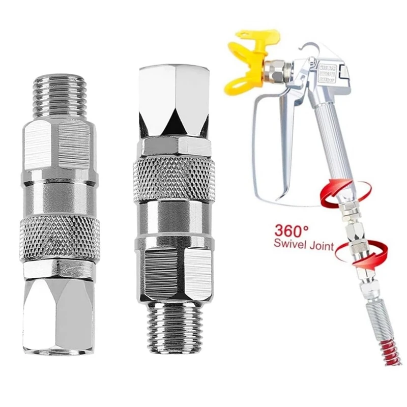 Junta giratória de 2 pces para pulverizador mal ventilado da pintura, junção giratória do pulverizador de 1/4 Polegada 360 graus, para mangueira dos pulverizadores da pintura de graco