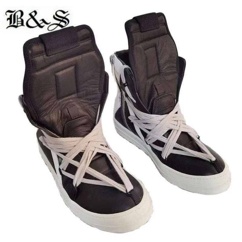 

Black& Street Factory 21ss geobasket Leather Fragrant TPU sole High -Top rock Unisex Boots trainer cross lace street botas