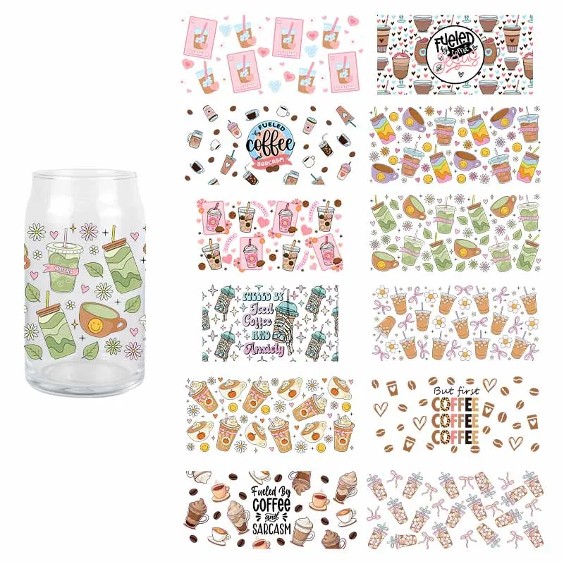 Summer Coffee Drink Transfer Sticker Wraps Cup Libbey Glass Cup Cartoon Summer DIY Decals