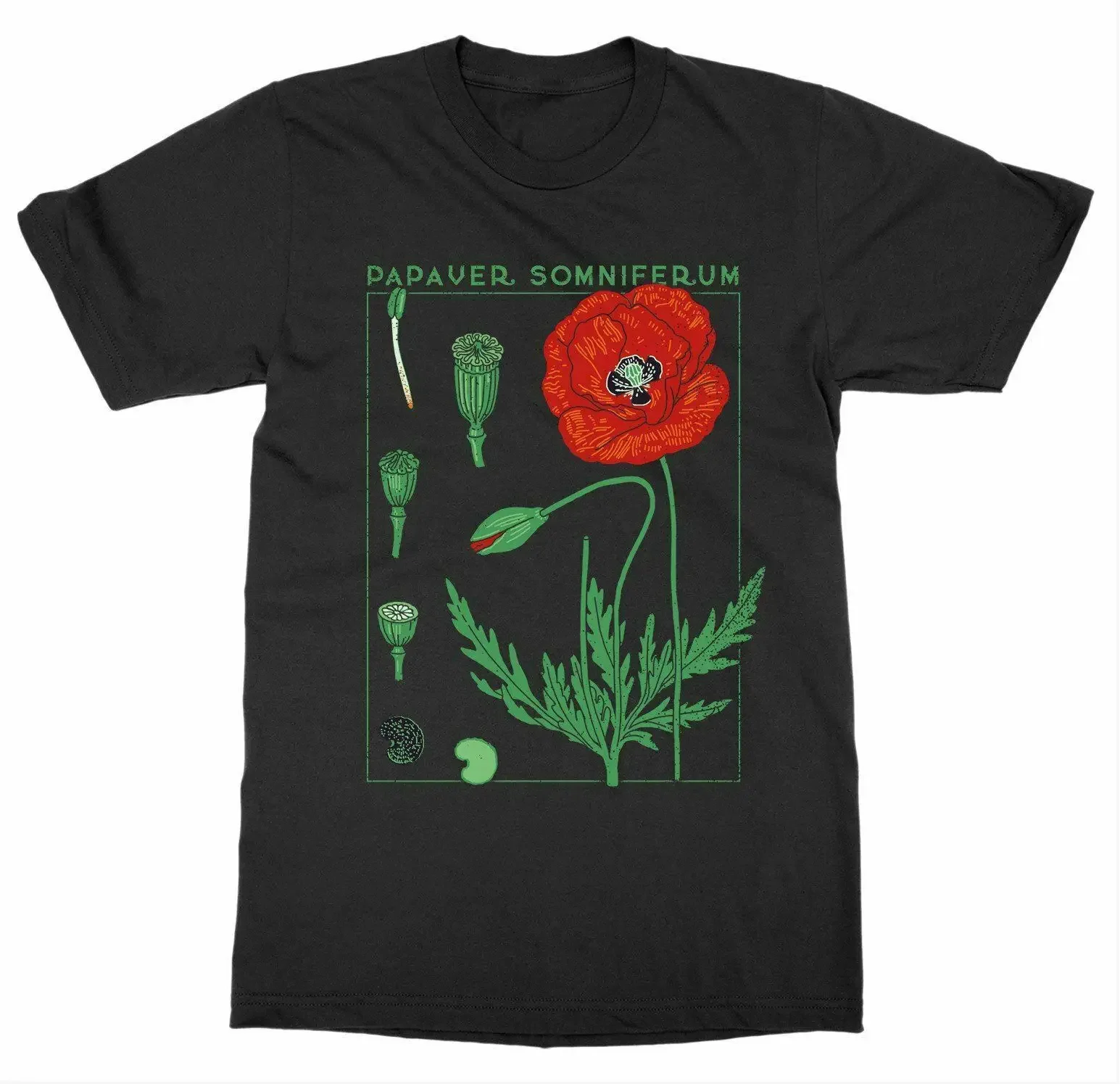 Opium Plant Botany Bloom Fruit Flower Grow Printed T-Shirt 100% Cotton O-Neck Summer Short Sleeve Casual Mens T-shirt Size S-3XL