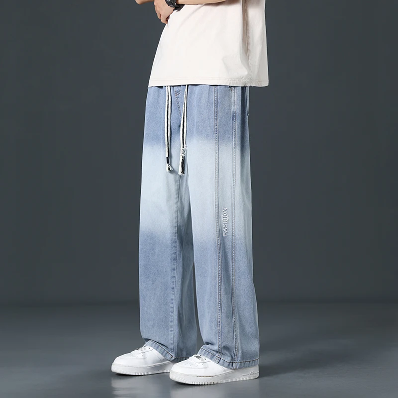 8XL Plus Size Jeans Men Gradient Denim Pant Harajuku Fashion Casual Straight Pants Male Elastic Waist Jeans Big Size 8XL