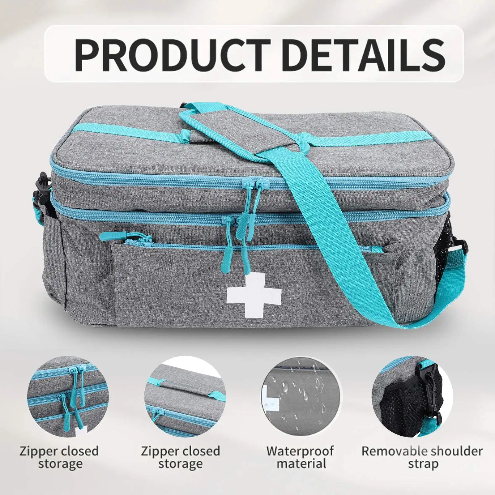First Responder Bag Medication Carrying Case Emergency Supplies Storage Bag for Car Home Office Outdoor 18x23x40cm / 7.09x