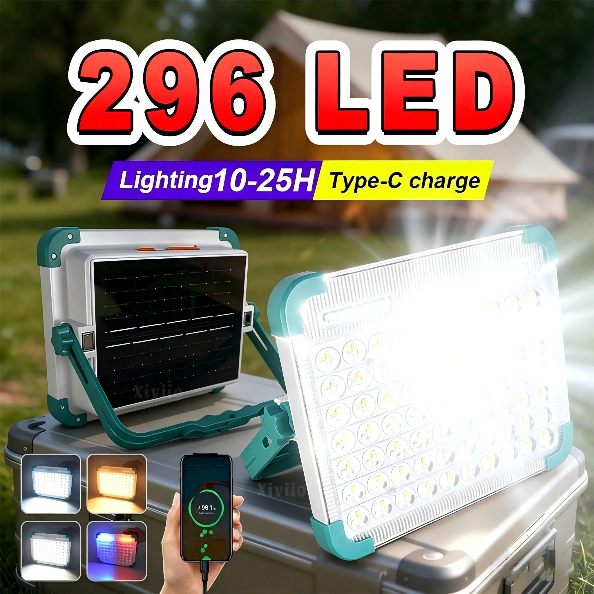 2026 Use 25h Solar Lamp Outdoor Camping Lantern Led Tent Light Rechargeable Floodlight Power Bank Strong Magnet Emergency Light