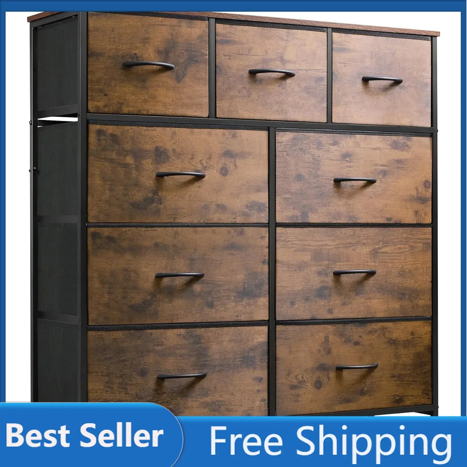 

WLIVE 9-Drawer Dresser, Fabric Storage Tower for Bedroom, Hallway, Tall Chest Organizer Unit with Fabric Bins, Steel Frament