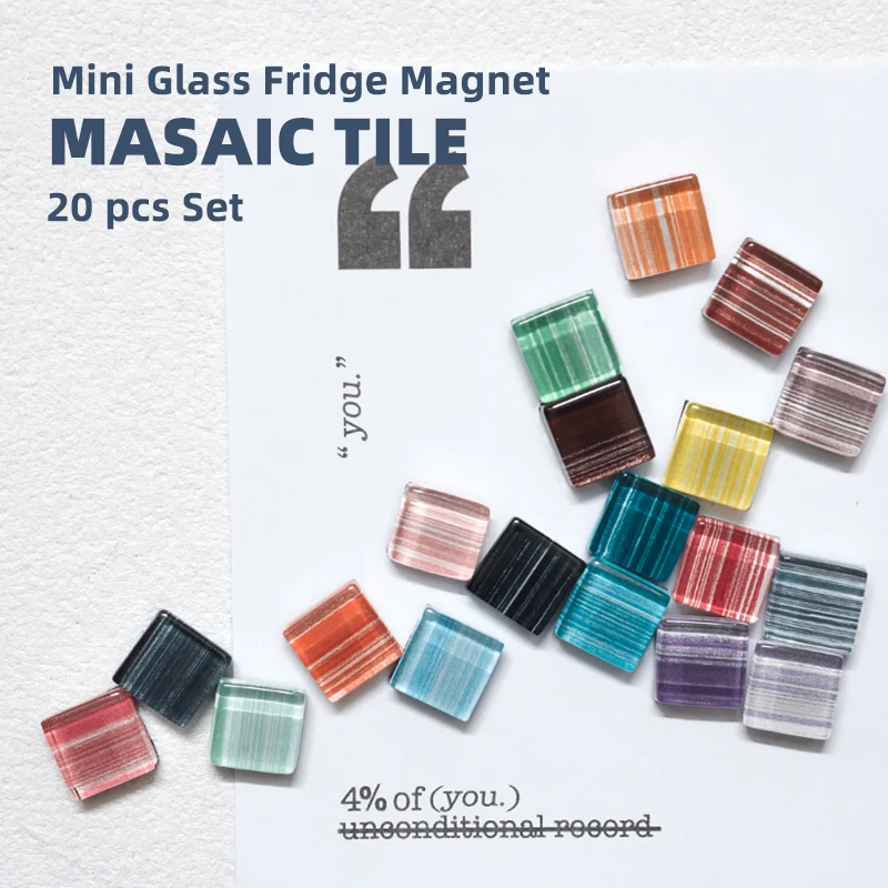 Rainbow Stripe Glass Mosaic Magnets 10x10mm Mini Fridge Magnets 20 Pcs Set  Refrigerator Magnet Spectrum Colorful Tile Pixel Art