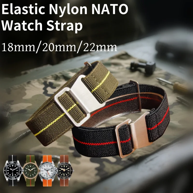 Bracelet de montre militaire élastique Nato, 18mm/20mm/22mm, à dégagement rapide, réglable, pour Seiko/Casio/Citizen/toutes les marques de montres