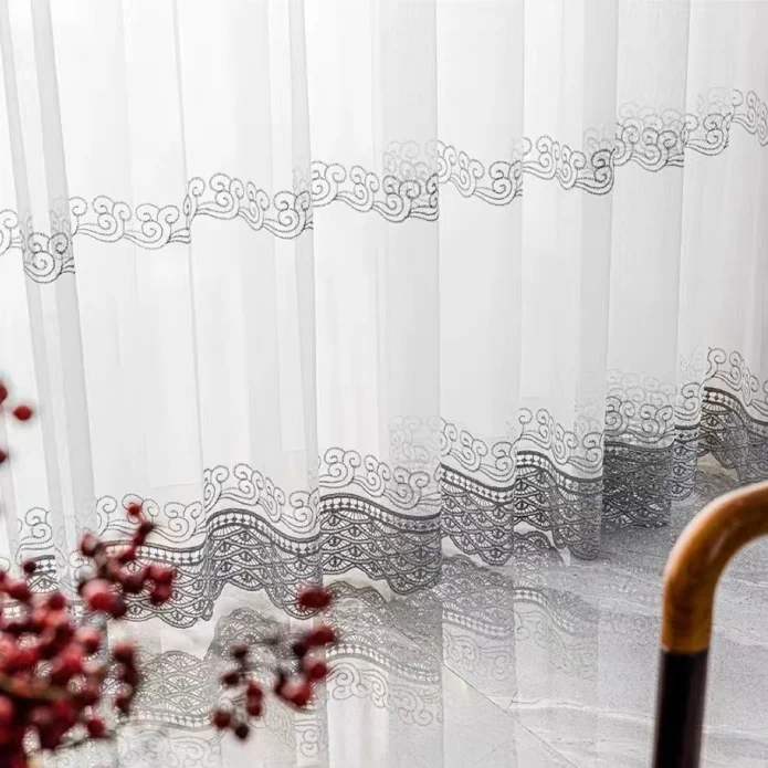 Chinese embroidery Xiangyun embroidery warp knitted mesh living room bedroom curtains