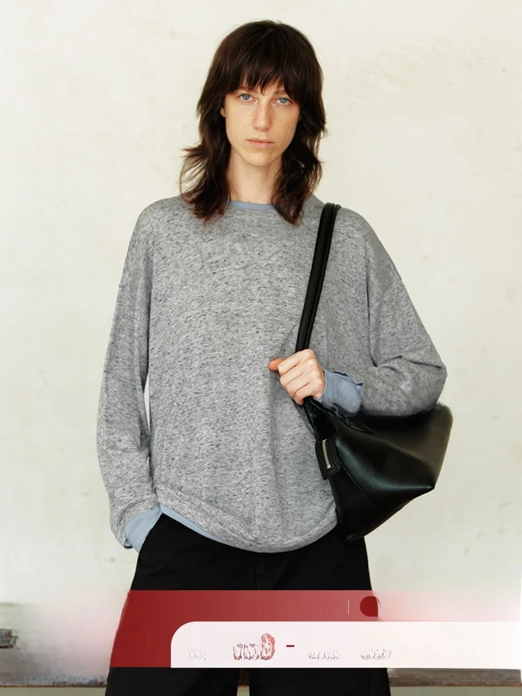 

COOBLOOM Casual Sle round Ne Knitted Sweater Loose Long Sve Women's Top Autumn New Arrival Slimming Effect Fake Two-Piece