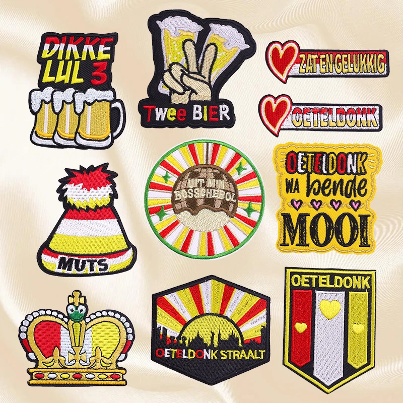 10PCS Set Nederland Carnaval Patch Nederland Oeteldonk Embleem Geborduurde Patches Voor Kleding Ijzer op Patches Voor Kleding DIY