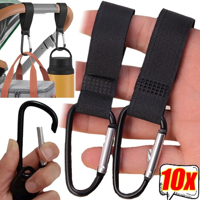 10/1pcs Baby Stroller Hook Clip Aluminum Alloy Carabiner Cart Organizer Diaper Bag Pram Hook Hanger Stroller Accessories