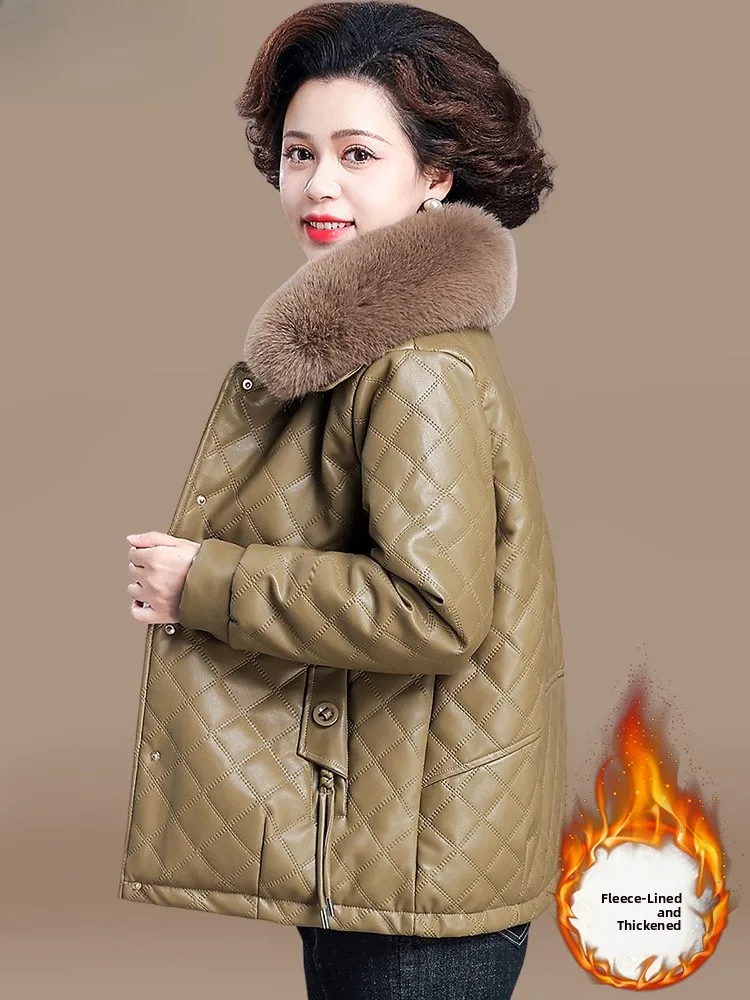 

Thiened down Cotton Jaet Women's Faionable Winter Coat Stand Collar ort Length Plaid Pattern Single Button Closure