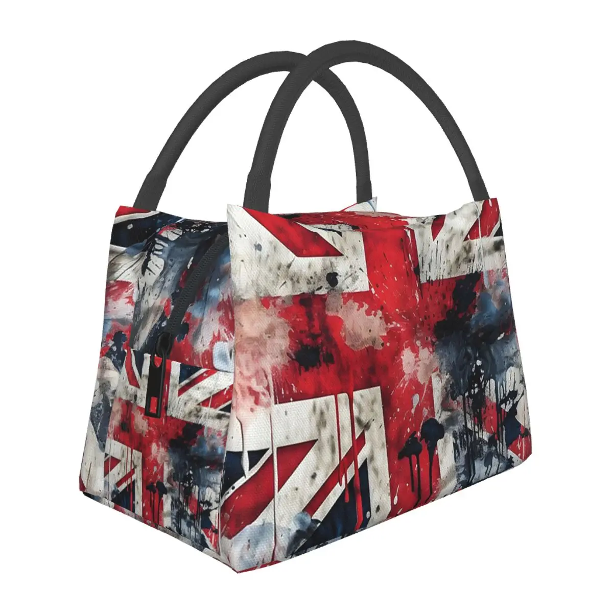 UK Flag Paint Texture Lightweight Handheld Insulated Lunch Bag Aluminum Foil Liner for Adults Students Travel Picnic