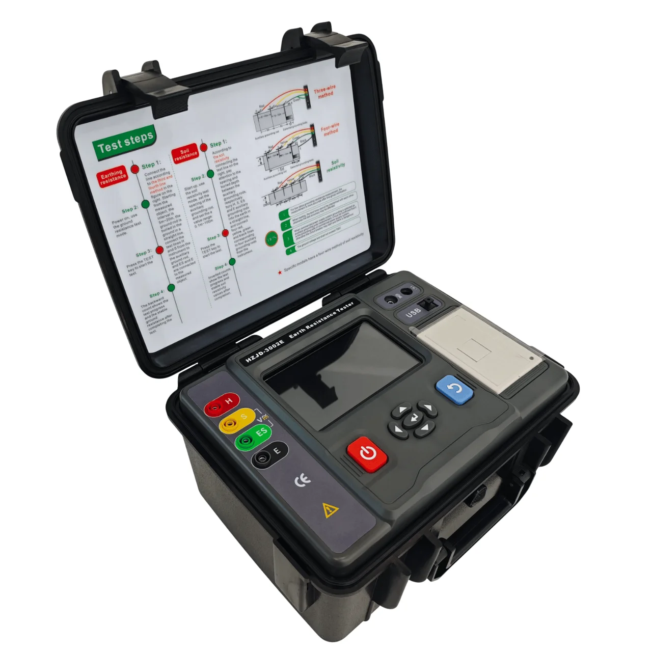 Electric HZJD-3002E Double Clamp Earth Resistance Tester Resistivity Test With USB Interface