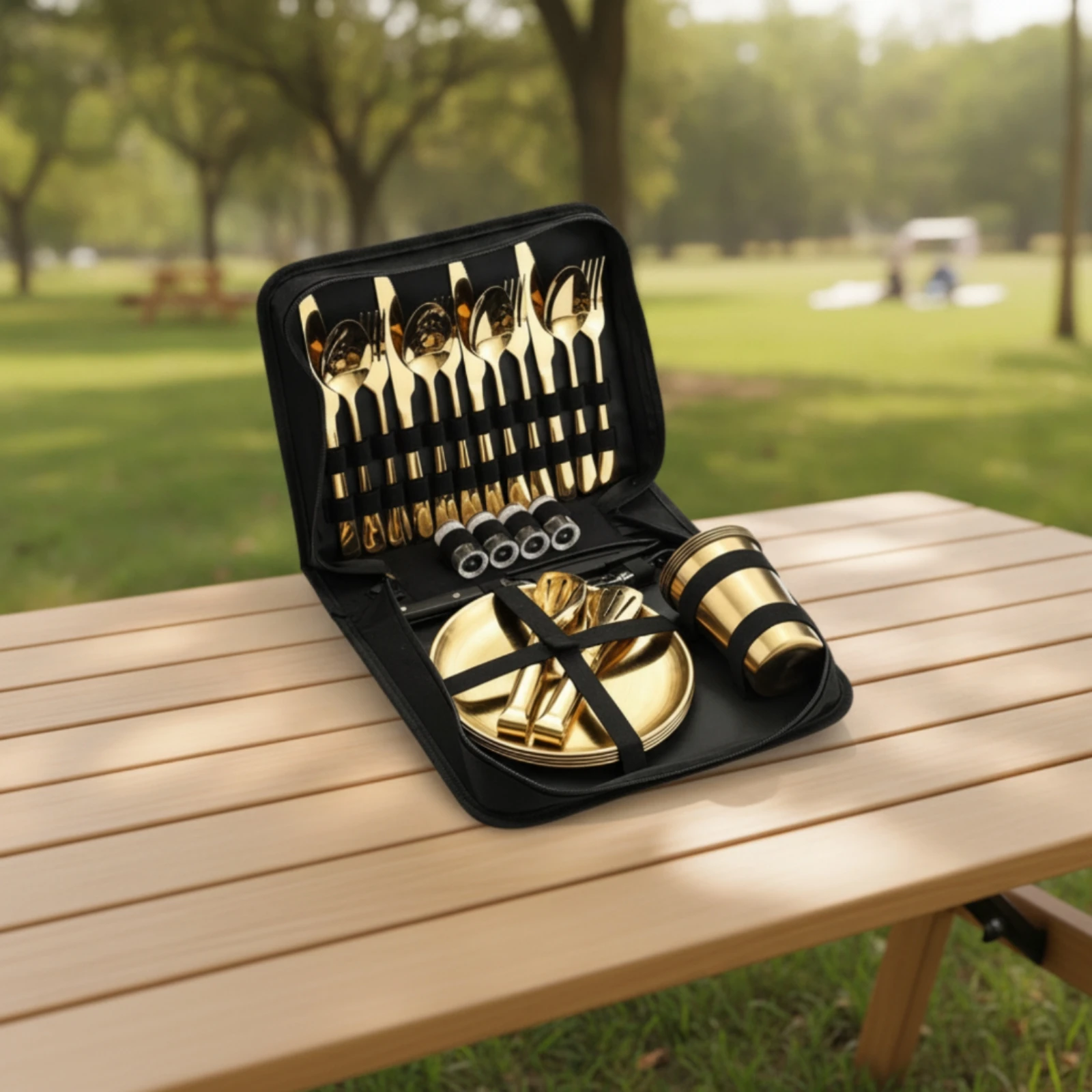 Stainless Steel Dining Set Easy to Store Picnic Set with Carrying Case Mess Kit Travel-Ready Sturdy for Campers, Picnics