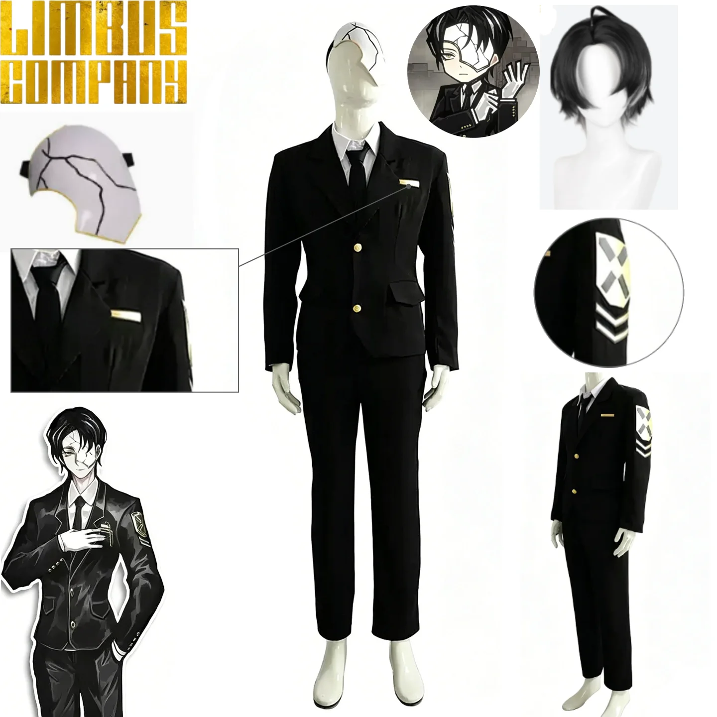 

Limbus Company Rion Cosplay Costume Index Patriarch Rion Suit Wig Broken Mask Set Halloween Roleplay Limbus Company Rion Outfit