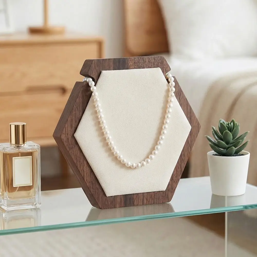 

Geometric Designs Space-Saving Pendant Holder Vintage Wood Jewelry Stand Smooth Wood Velvets Jewelry Holder Showcase