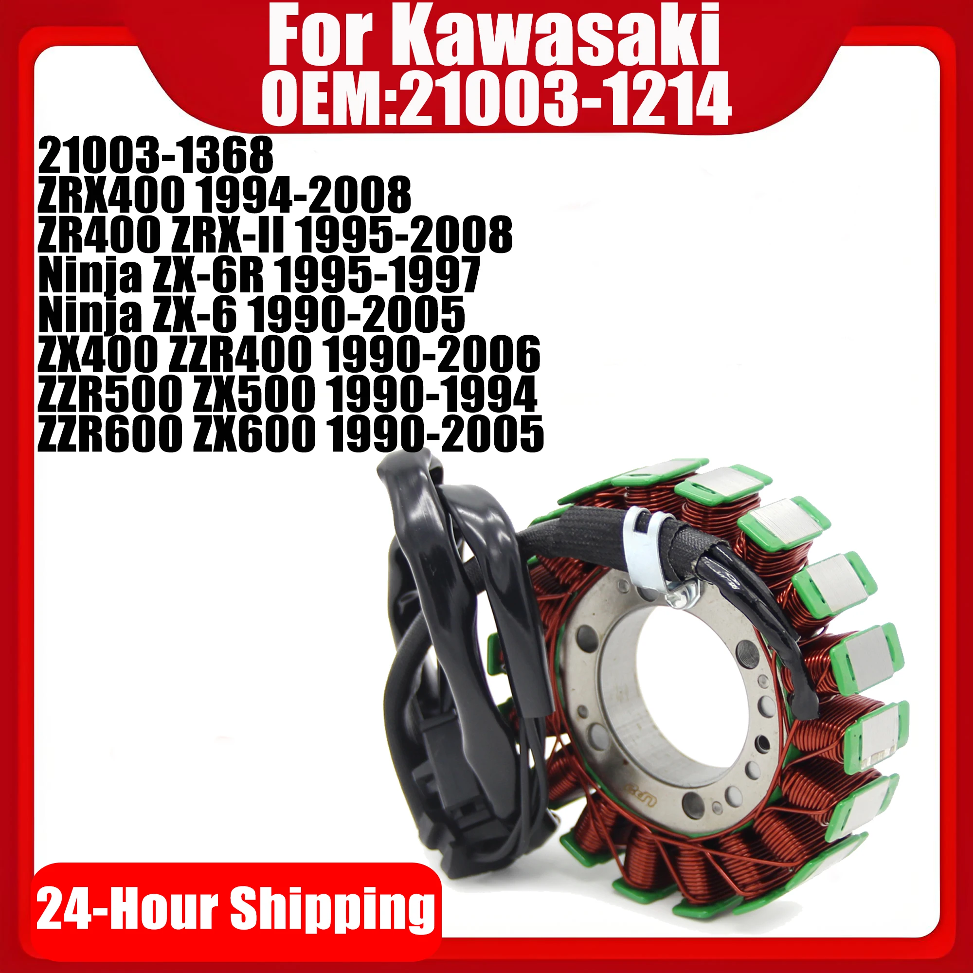 

Engine Stator Coil For Kawasaki ZRX ZR 400 Ninja ZX6R ZX6 ZX 400 500 600 ZZR 400 500 600 21003-1214 21003-1368 Generator Magneto
