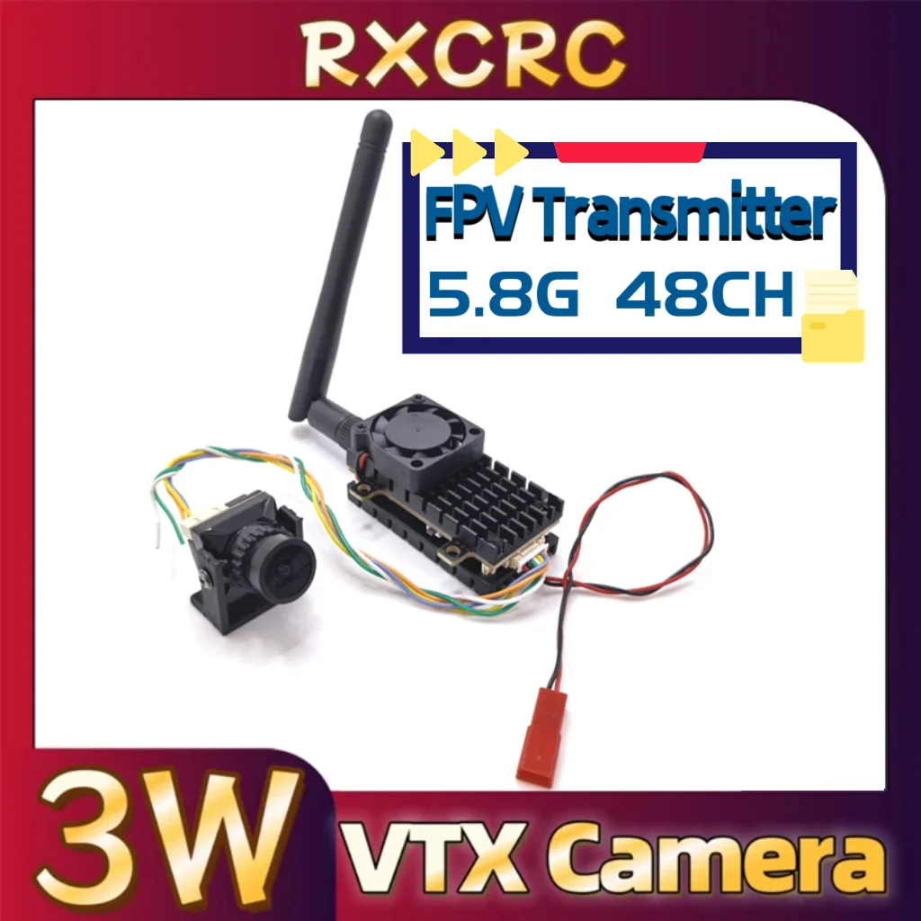 RXC 3W VTX Video Transmitter and 1500TVL FOV 130° Camera With fpv 7inch Display receiving screen. for RC FPV Fixed-wing Drones