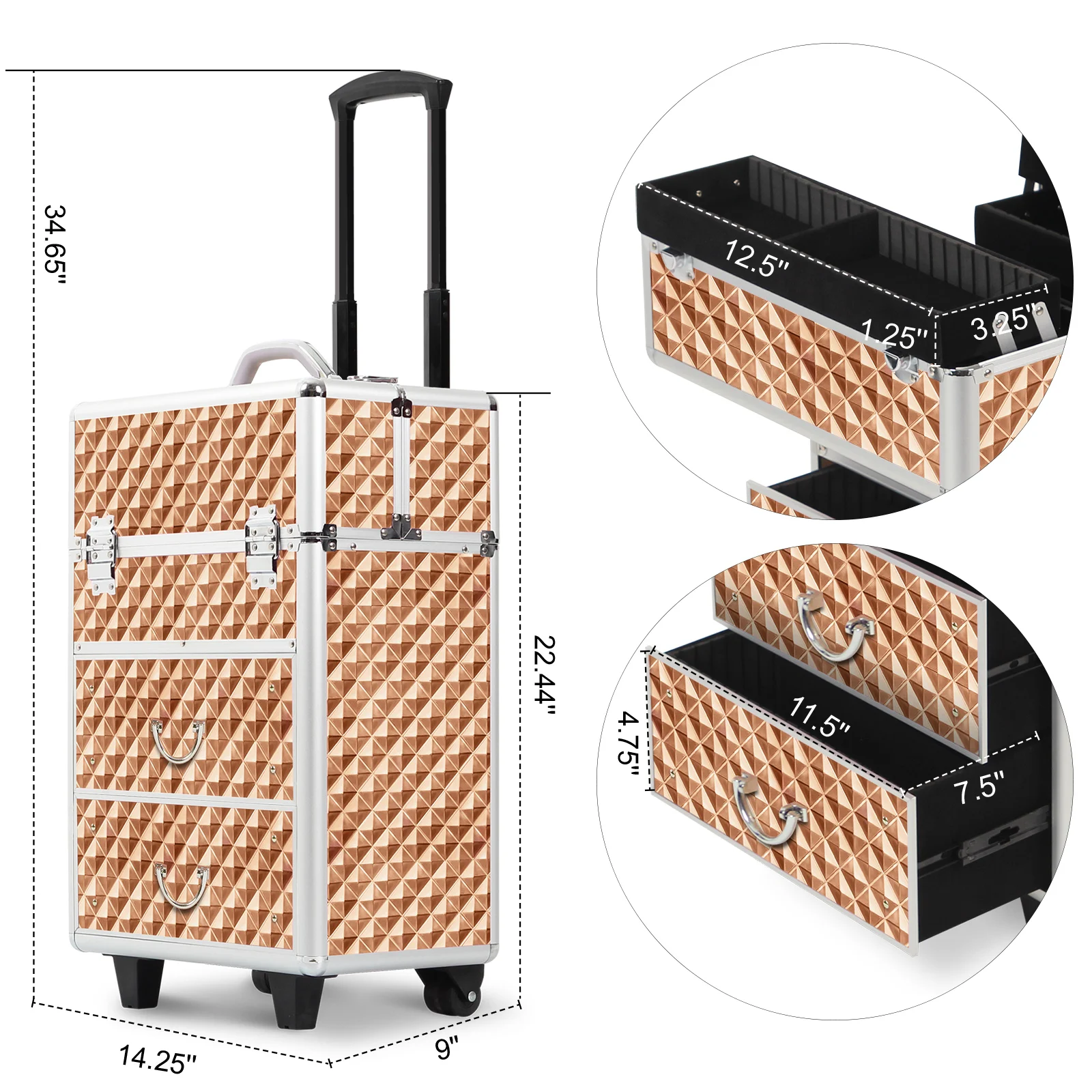 Rolling Makeup Case with Drawers 2 Colors Makeup Trolley Case With Wheels Makeup Travel Case Organizer[US-Stock]