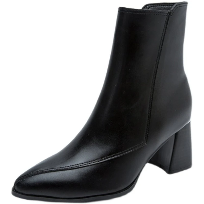 Women\'s Ankle Boots For hick Heel Spring and Autumn Single Boots 2022 New Pointed High Heels 7CM Nude Shoes Mid-heel fashion