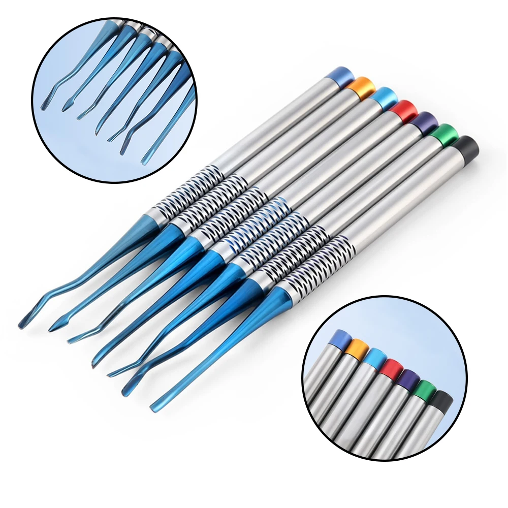 7PCS/SET Stainless Steel Dental Extraction Tools Kit: Root Elevator, Periotome (PDL Luxating), Implant Instrument Set