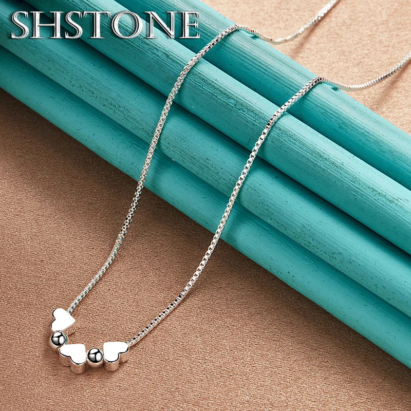 

SHSTONE 925 Sterling Silver Necklace Solid Heart Beads Chain Necklaces For Women Wedding Birthday Party Fashion Charm Jewelry